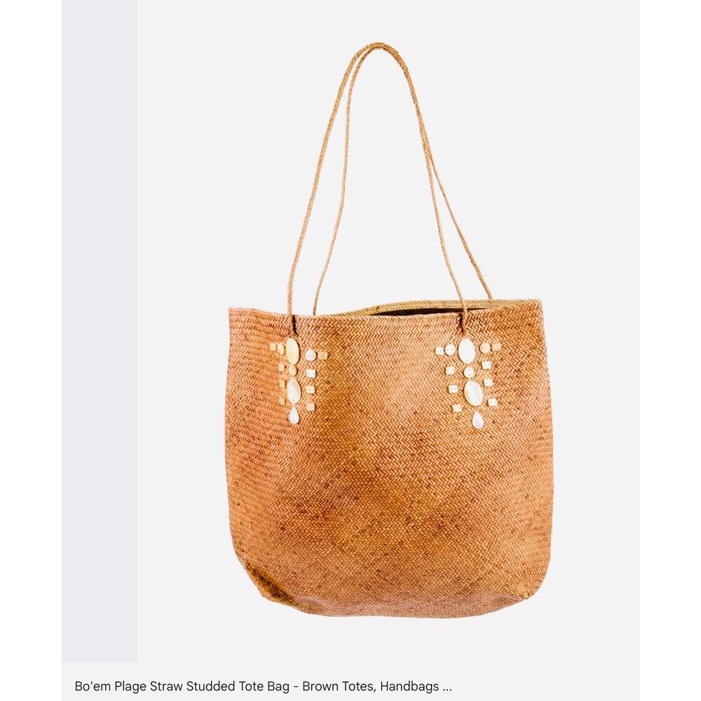 BO,EM Wolven seashell abalone woven long lined TOTE beach bag CHIC resort